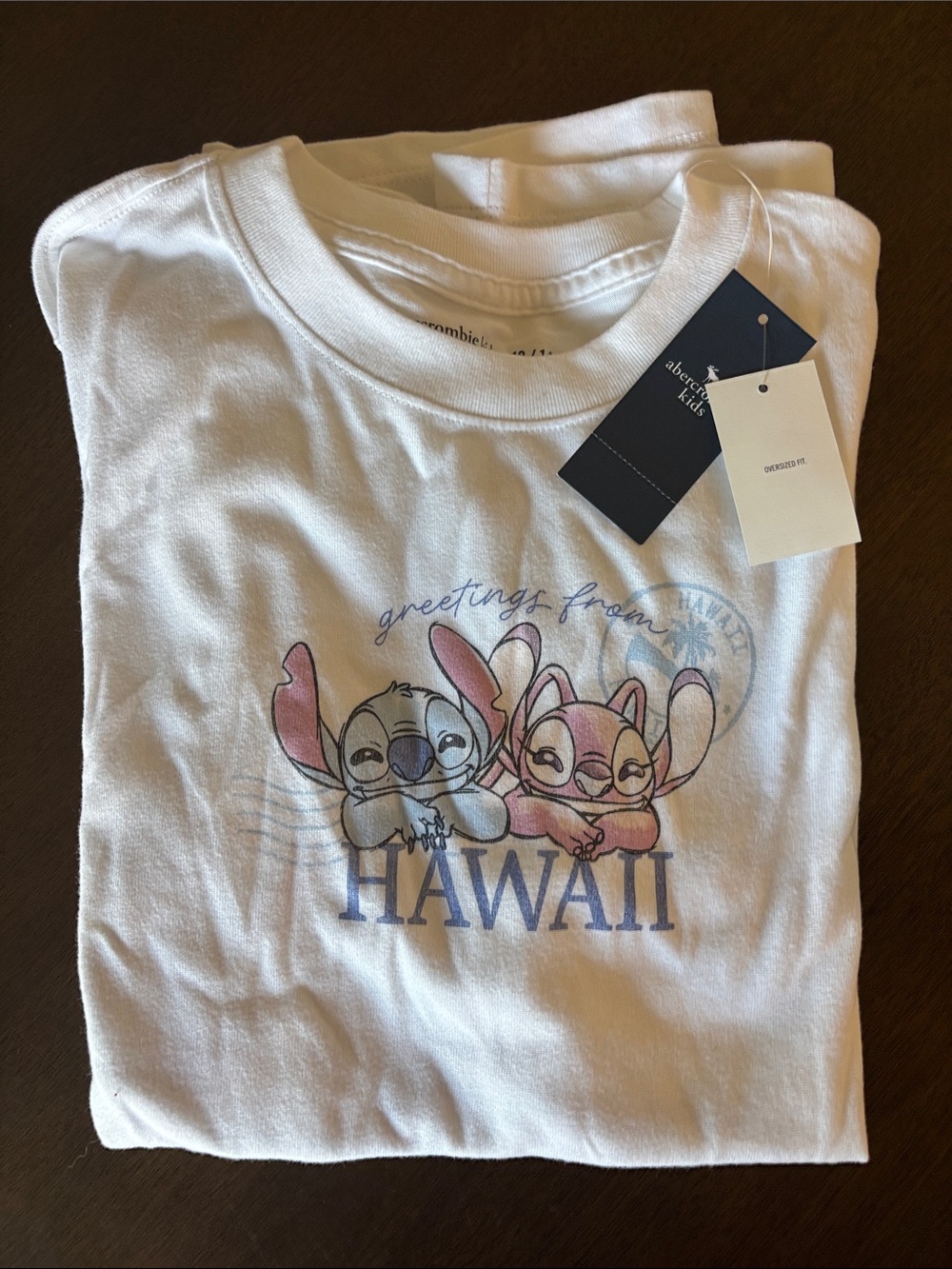 abercrombie kids White Hawaii Graphic Tee with Stitch & Angel